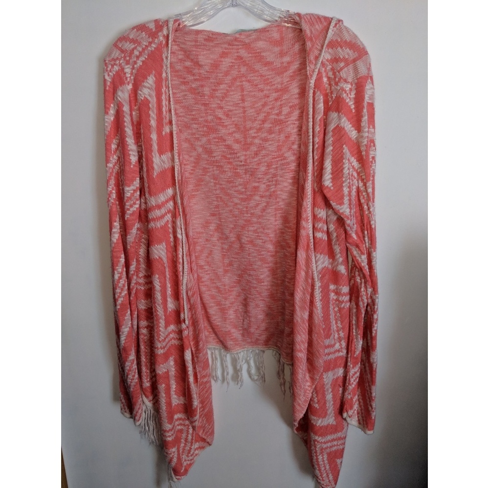 Pink And White Hooded Cardigan